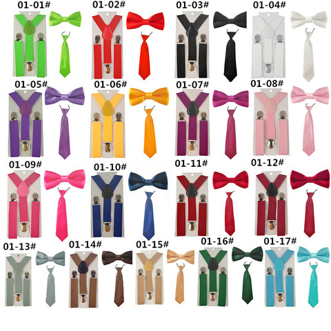 Moda 3 piezas escuela niños niñas niños tirantes elásticos para camisa suspensorio corbata pajarita mariposa conjunto TR0001 ► Foto 1/6