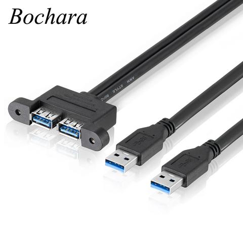 Bochara Dual USB 3,0 macho a Dual USB 3,0 hembra Cable de extensión USB 3,0 con Panel con tornillos de montaje en blindado de 30cm 50cm 1m 1,5 m 2m ► Foto 1/6