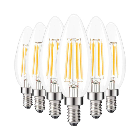 Bombilla LED de vela E14, lámpara de filamento C35 de 2W/4W/6W, luz de araña Retro Edison de color blanco cálido/frío, 6 uds. ► Foto 1/6