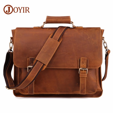 Maletín JOYIR Crazy Horse de cuero auténtico para hombre, bolso mensajero informal para ordenador portátil, Maletín de negocios para hombre, bolso para documento hombro ► Foto 1/1