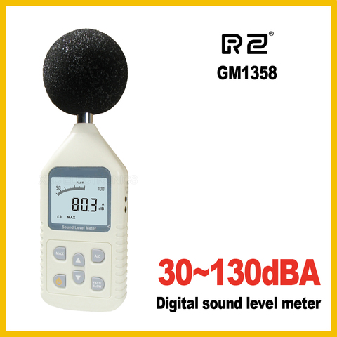 Medidor de ruido RZ GM1358 30-130dB, Medidor de nivel de sonido Digital metros, pantalla LCD A/C rápida/lenta dB ► Foto 1/6