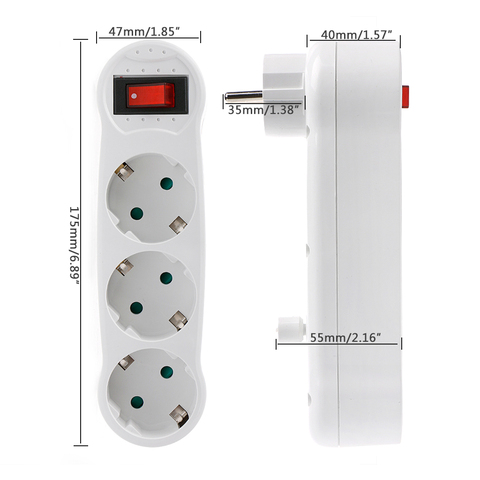 Enchufe de conversión de tipo europeo de 16A, adaptador de corriente estándar europeo de 1 a 3 vías ► Foto 1/6