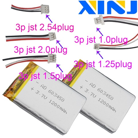 XINJ-batería de polímero de litio de 3,7 V, 1200mAh, célula lipo de 3 pines, 1,0/1,25/1,5/2,0/2,54mm, enchufe 603450 para Sat Nav, cámara PDA, reproductor de música ► Foto 1/6