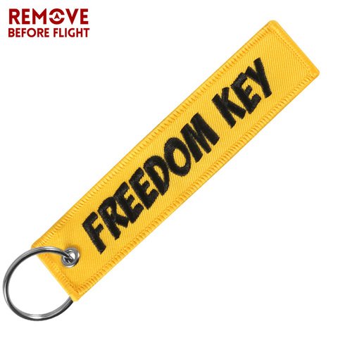 Más nueva para coche llavero libertad etiqueta para llave bordado amarillo Cadena clave titular clave anillo para la aviación regalos de llavero OEM ► Foto 1/6