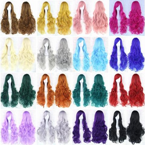 Soowee-Peluca de pelo largo sintético para mujer, cabello de Cosplay ondulado, rosa, rosa, verde, 80cm, Peruk ► Foto 1/6