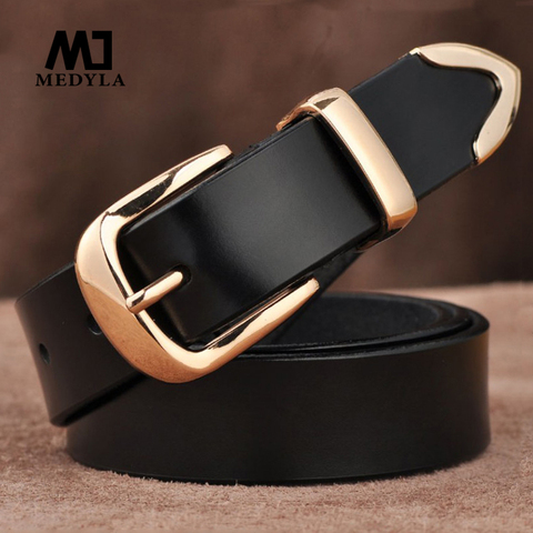 MEDYLA-cinturón informal de cuero genuino para mujer, cinturón femenino de Color puro, de alta calidad, L27 ► Foto 1/6