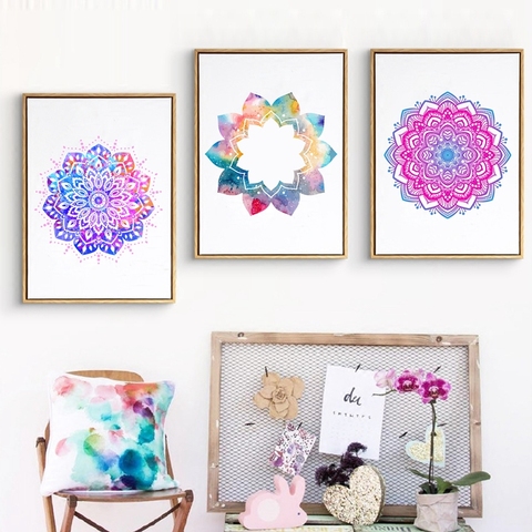 Hermoso adorno de Mandala Yoga impresiones artísticas para colgar en pared, Yoga cuadros de pared decoración del hogar Vintage pintura decorativa en lienzo ► Foto 1/6