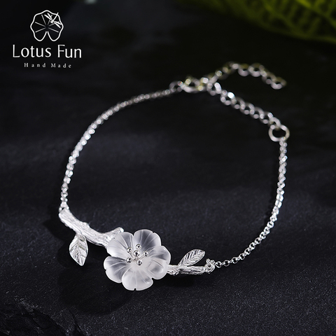 Lotus Fun Plata de Ley 925 auténtica de cristal Natural hecha a mano joyería fina flor en la lluvia diseño encanto pulsera para mujer regalo ► Foto 1/6