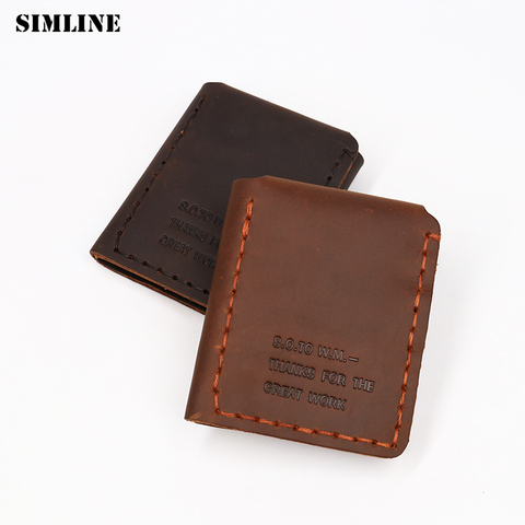 SIMLINE-cartera Vintage de piel auténtica para hombre, cartera masculina de piel auténtica, Estilo Vintage, hecha a mano, con Cuero de vaca Real Crazy Horse ► Foto 1/6