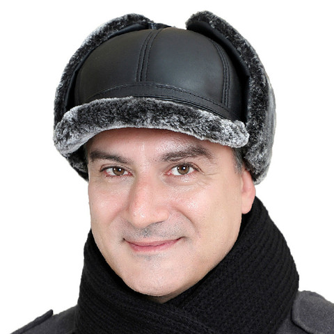 Gorra de algodón para hombre de mediana edad, cazadora cálido gruesa para exteriores, protección para las orejas, de terciopelo, gorros de piel de oveja, H6940 ► Foto 1/6