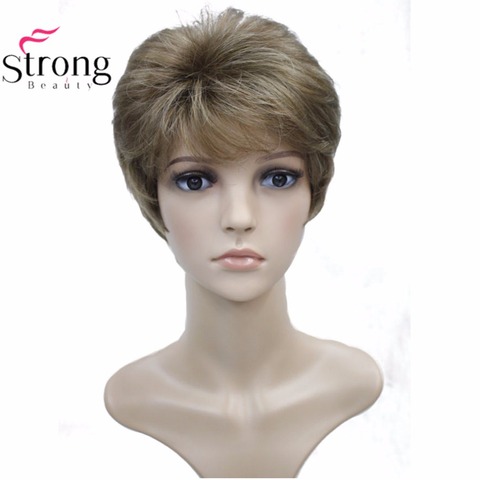 StrongBeauty-Peluca de cabello sintético para mujer, pelo corto y recto, color negro/Rubio, Natural ► Foto 1/6