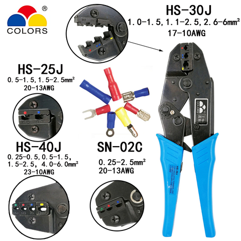 Alicates de prensado HS-30J/25J/40J 0,25-6mm2 23-10AWG para terminales aislados y conectores SN-02C herramientas de marca europea ► Foto 1/6