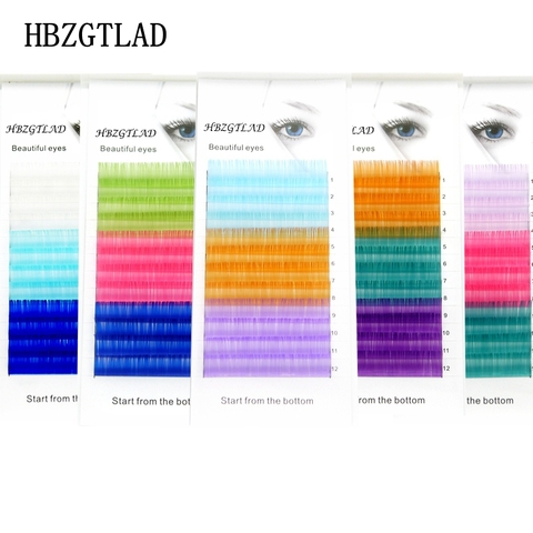 HBZGTLAD-pestañas postizas de colores individuales, extensiones de pestañas falsas, color azul, verde, morado, rosa, 0,07/0,1mm, 8-15mm, nuevo C/D ► Foto 1/1