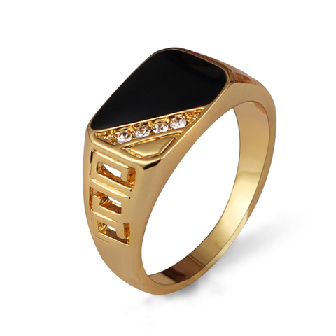 Ajojewel, Tamaño 7-12, anillo negro esmaltado clásico dorado con diamantes de imitación para hombres, anillos de dedo masculinos más vendidos ► Foto 1/6