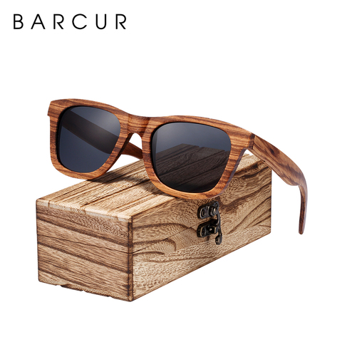 BARCUR-gafas de sol clásicas de madera para hombre y mujer, lentes de sol Retro polarizadas con estampado de cebra, cuadradas ► Foto 1/1