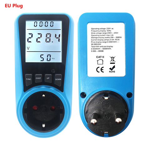 EU US enchufe AC medidor de potencia Digital Wattmeter Watt Monitor de energía tiempo voltaje actual Herz precio Display Socket analizador ► Foto 1/6