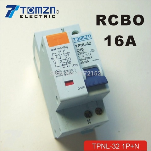 DPNL-Disyuntor de corriente Residual con protección contra sobrecorriente y fugas RCBO, 1P + N 16A 230V ~ 50HZ/60HZ ► Foto 1/1