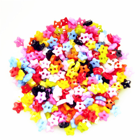 Lote de Mini botones diminutos mezclados de 6mm, para coser ropa de muñeca con forma de estrella de plástico, 2 agujeros, adornos de botones para álbum de recortes, 100 Uds. ► Foto 1/1