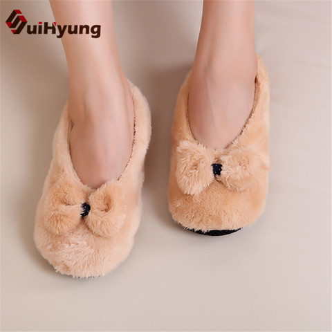 Suehyung zapatillas de mujer invierno cálido peluche zapatos para suelo de interior lindo gran arco antideslizante casa zapatillas mujer casa deslizamiento en zapatos peludos ► Foto 1/6