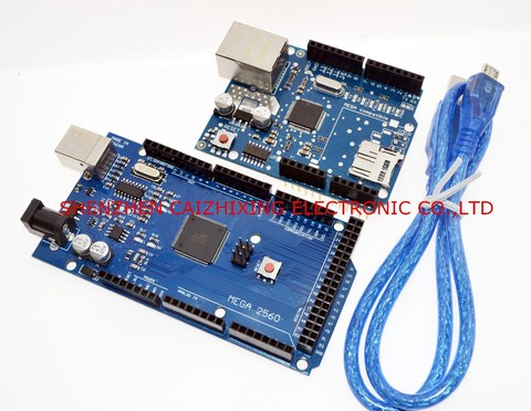 ¡Envío gratis! Tarjeta expansión de red Ethernet W5100, protector de tarjeta SD para arduino con Mega 2560 R3 Mega2560 REV3 y cable usb ► Foto 1/1