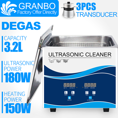 Granbo 3.2L 180W limpiador Digital Ultra sónico baño DEGAS limpiador ultrasónico limpiador sónico Metal piezas herramientas de manicura cadena de bicicleta ► Foto 1/6