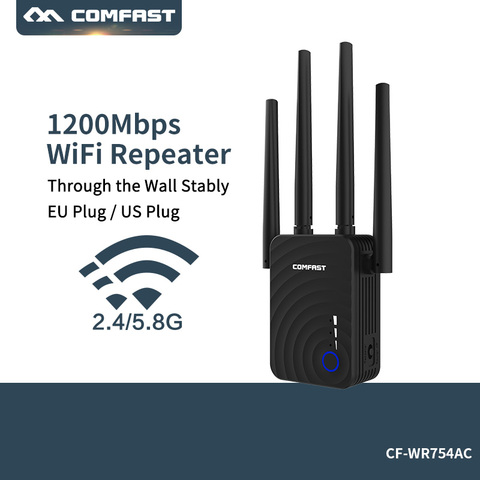 Extensor repetidor Wi-Fi inalámbrico de doble banda 1200 Mbps WIFI repetidor punto de acceso con 4 antenas externas Comfast CF-WR754 ► Foto 1/6