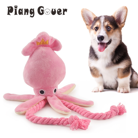 Calamar bonito y pequeño sonido de juguete de perro BB, mascota de peluche, cuerda de perrito, mordedores de juguete con sonido rosa para gato ► Foto 1/6