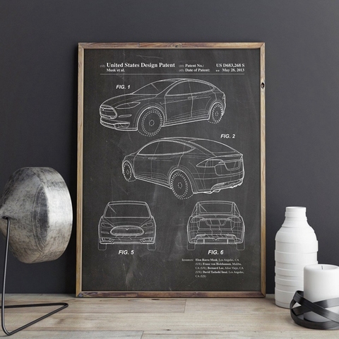 Patente de coche eléctrico para Tesla, modelo X, impresiones de ilustraciones, arte de pared automático, póster para decoración de habitación, Vintage, Blueprint, pintura en lienzo, regalo ► Foto 1/6