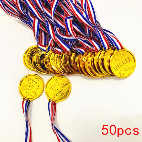 50 Uds. De medallas de plástico dorado para niños, bolsa de fiesta para el Día de los deportes, premios, juguetes para niños, diversión en fiesta ► Foto 1/5