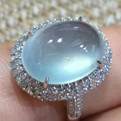 Anillo de Azul grande de lujo con piedra lunar Ovalada para Mujer, anillo de cristal a la moda, joyería de compromiso, L4T030 ► Foto 1/6