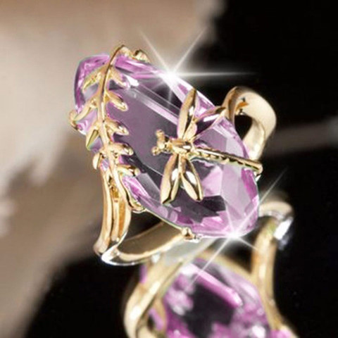 Huitan-anillos con forma de libélula volando para mujer, diseño de decoración, exquisitos accesorios de animales, anillos con circonita AAA rosa y verde ► Foto 1/4