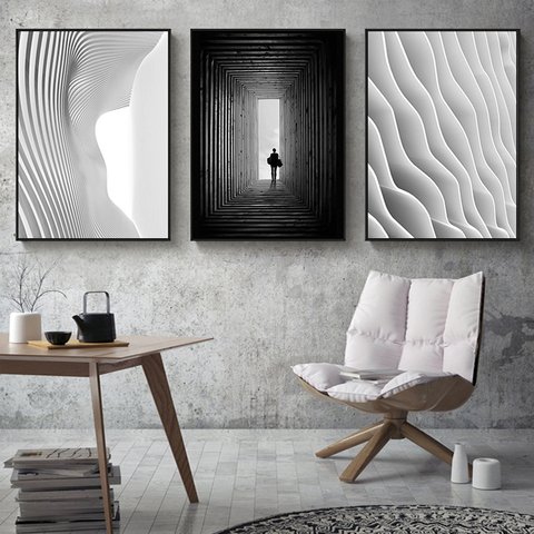 Pósteres de arte espacial en lienzo para pared, impresiones de pintura abstracta en Blanco y Negro Nórdico, imágenes de construcción para decoración moderna de sala de estar ► Foto 1/6