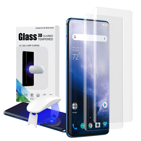 Protector de pantalla con desbloqueo de huellas dactilares para Oneplus 7 Pro UV película de vidrio cubierta completa para Oneplus 7 Pro Vidrio Templado ► Foto 1/6