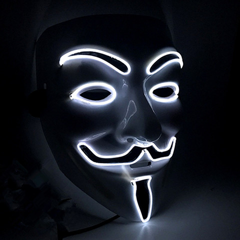 Mascarilla de Vendetta EL con alambre para Halloween, Cosplay parpadeante, disfraz de LED neón, mascarilla de baile brillante, máscaras de fiesta de Carnaval ► Foto 1/6