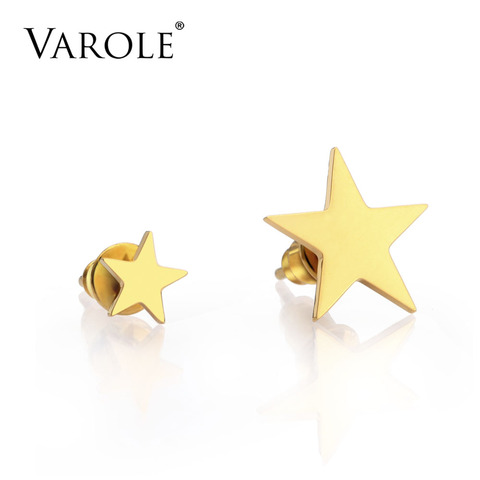 VAROLE asimétrica tamaño estrella pendientes aretes de tuerca a la moda Color oro pendientes de moda pendientes de acero para joyas de mujer Brincos ► Foto 1/6