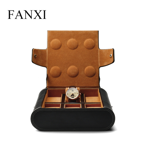 Fanxi-Bolsa de exhibición para reloj de pulsera, de cuero PU negro, almacenamiento de relojes portátil, organizador interno de joyas de terciopelo, alta calidad ► Foto 1/5