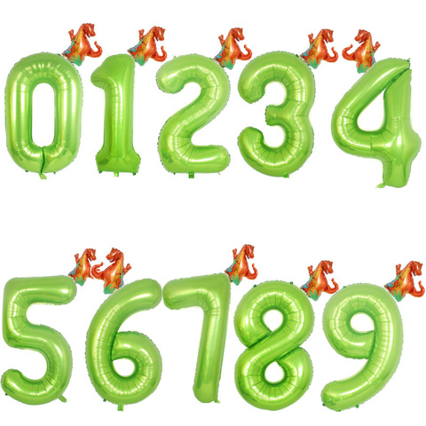 Dino-globos de números verdes de 40 pulgadas, decoración de fiesta de dinosaurio rugido, globo de jungla, fiesta de cumpleaños para niño, decoración para Baby Shower ► Foto 1/3