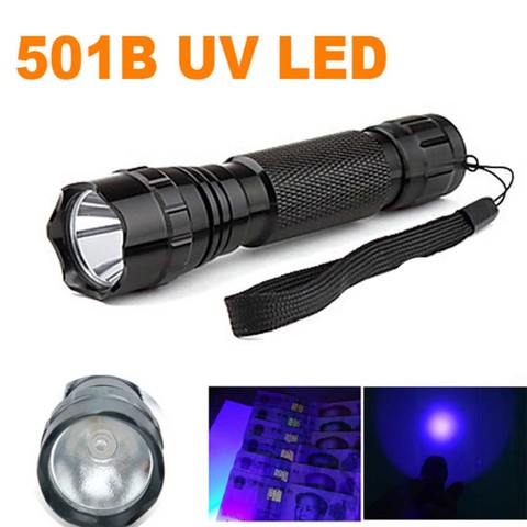 Ultrafire 501B linterna LED UV LED violeta 395nm lámpara fluorescente UV linterna de aluminio LED linterna luz auxiliar fla digital ► Foto 1/6