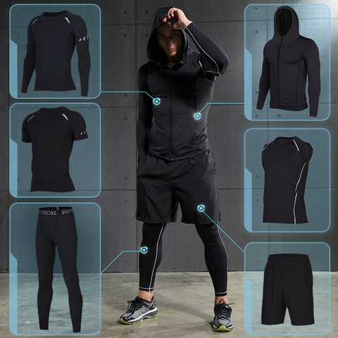 Ropa Deportiva de compresión para hombre, trajes para gimnasio, mallas, entrenamiento, correr deportes, conjunto, chándal para correr, secado rápido, de talla grande ► Foto 1/6