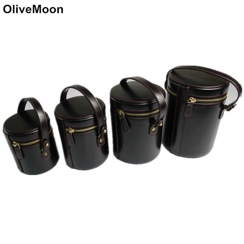 Bolsa protectora de cuero para lente de cámara DSLR, Nikon, Canon, Sony, color negro/café ► Foto 1/6