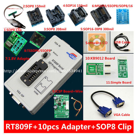 100% original RT809F LCD ISP, programador, 10 adaptadores, clip de prueba IC sop8, adaptador de 1,8 V, adaptador TSSOP8/SSOP8, Envío Gratis ► Foto 1/6