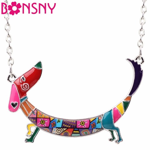 Bonsny-gargantilla con cadena de Metal esmaltada para mascotas, collar con colgante de perro salchicha, joyería de Animal para mujer y Niña 2017 ► Foto 1/6