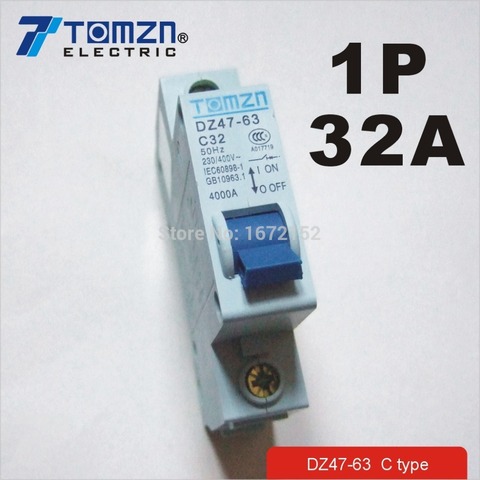 1P 32A 230/400v ~ 50HZ/60HZ mini disyuntor MCB C45 tipo C ► Foto 1/1