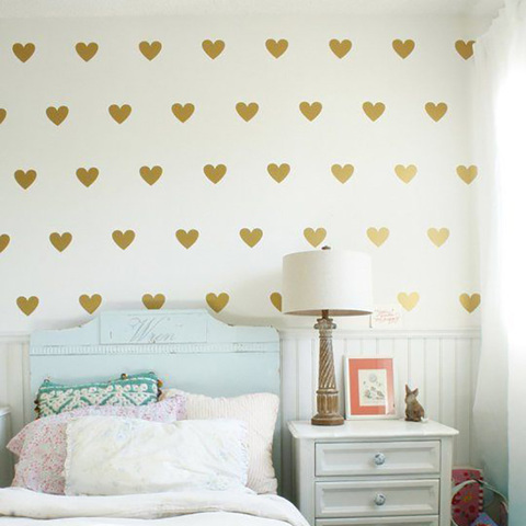 Bebé niña habitación pegatinas decorativas oro adhesivo para pared de corazón para los niños Pared de habitación etiqueta adhesivos decoración de dormitorio de los niños pegatinas de pared ► Foto 1/6