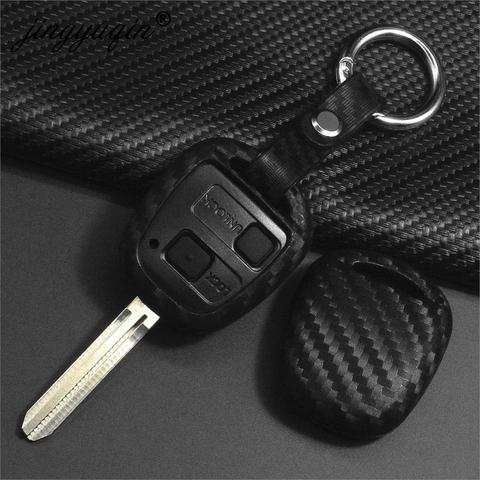 Jingyuqin carbono funda de silicona para llave del coche caso para LEXUS RX300 ES300 TOYOTA CAMRY RAV4 PRADO COROLLA AVENSIS LAND CRUISER YARIS ► Foto 1/4