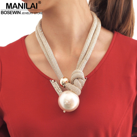 MANILAI perla imitación grande declaración gargantilla collares para mujer moda cuerda gruesa ajustable colgante collares joyería ► Foto 1/6