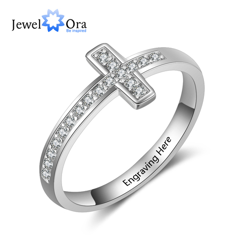 Anillos de Cruz de circonia cúbica personalizados para mujer, anillo de nombre grabado interno, joyería, regalo para niña (JewelOra RI103801) ► Foto 1/5