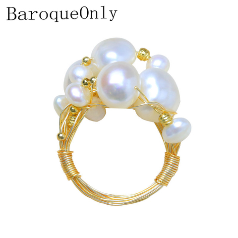 BaroqueOnly [anillo nido] tamaño múltiple H perlas blancas anillo con cable anillo de perlas barroca de boda de agua dulce Real ► Foto 1/6