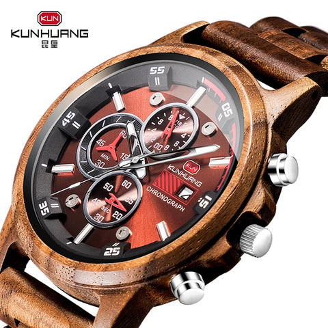 Relojes de madera para hombre, cronógrafo de cuarzo, estilo informal, a la moda, militar, deportivo, Para exteriores, regalo ► Foto 1/6