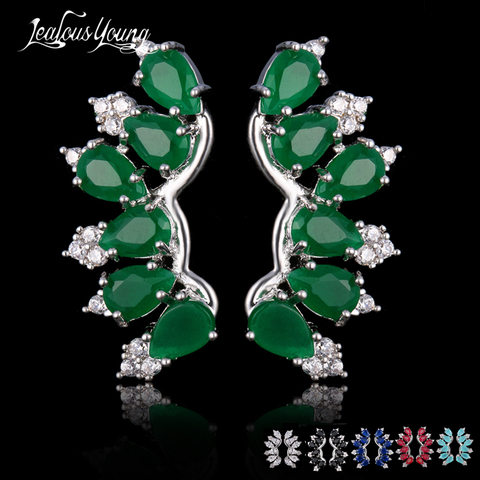 Pendientes con Clip de alas verdes étnicas, pendientes de cristal plateados, aretes bohemios de circonio, joyería india, regalo E609 ► Foto 1/6